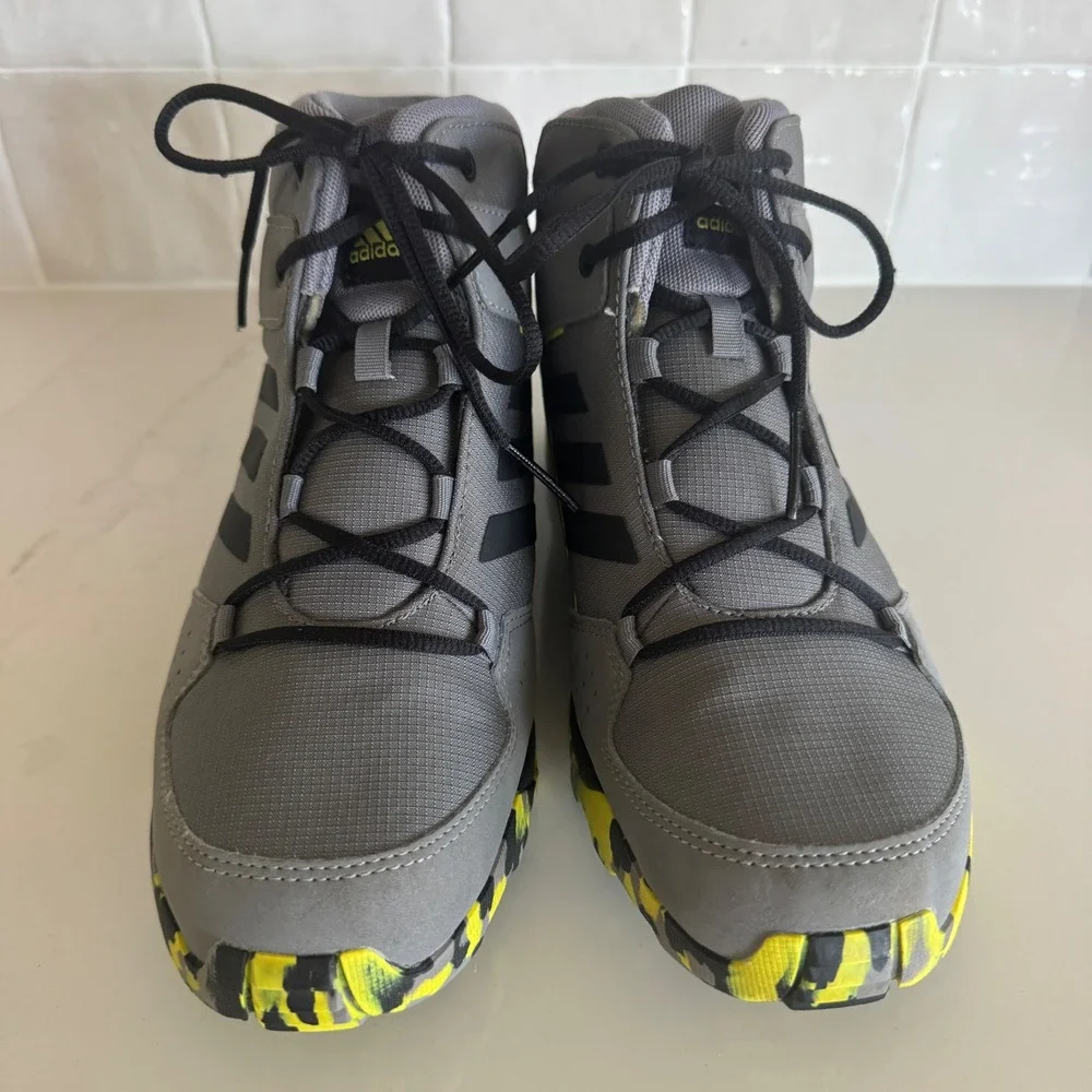 Adidas Terrex Hyperhiker Hiking Boots Boys Youth 6 Grey Black Yellow Mid Top EUC