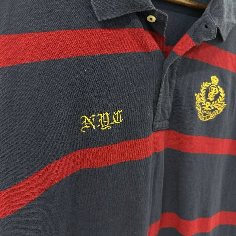 Polo Ralph Lauren Rugby Shirt Mens 3XLT NYC Blue Red Striped Crest Big Tall
