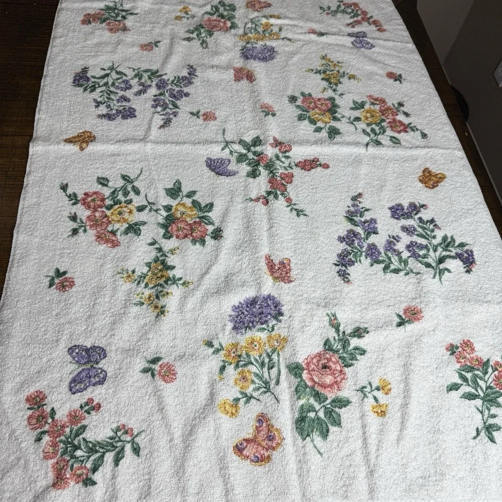 VTG NOS Fieldcrest Floral w/Butterflies 5 Piece Towel Set‎ USA Cotton Cottage