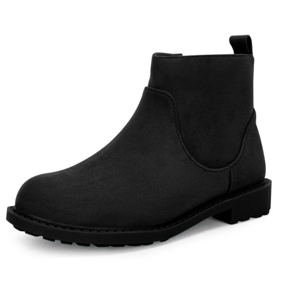 Imily Beta Side Zipper Low Block Heel Faux Suede Ankle Booties Black Size 3