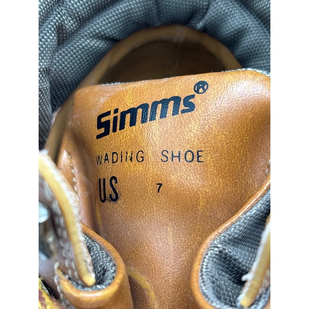 SIMMS Fly Fishing River Wading Boots Felt‎ Sole Leather Brown/Green - Size 7