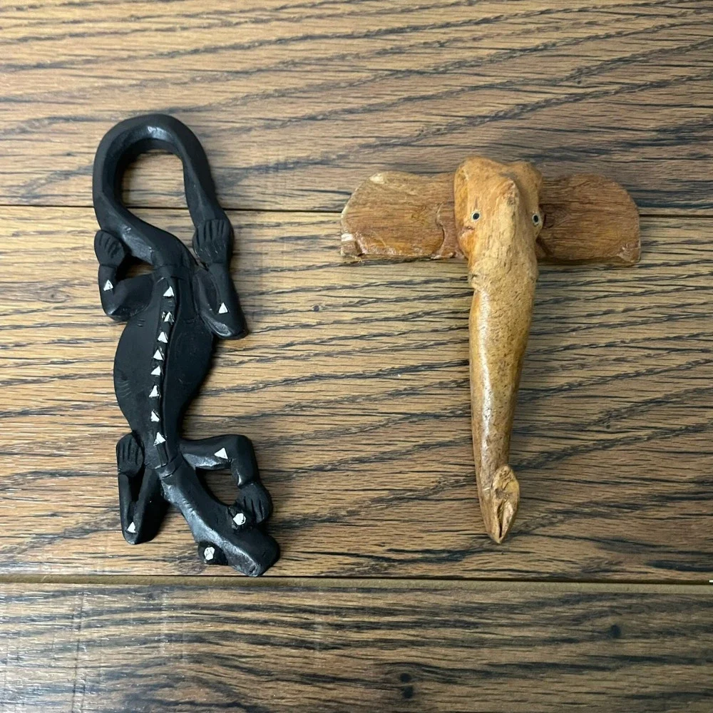 Hand Carved Wooden Elephant Wall Hook 6