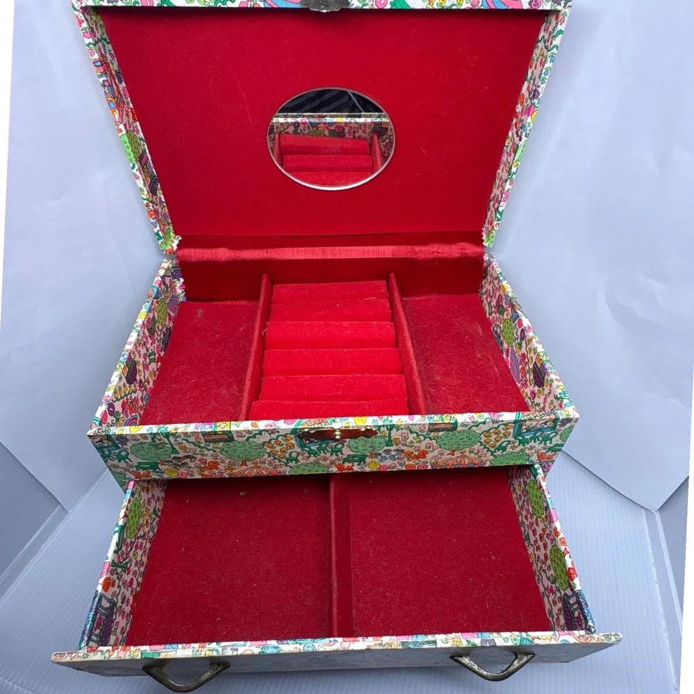 Vintage Laurel Japan Musical Jewelry Box Carnival Carousel Lara's Theme‎ Red