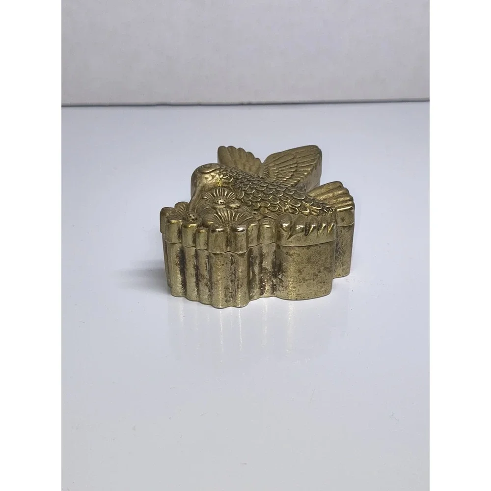 Metal Hummingbird, Flowers Trinket Ring Jewelry Box Gold Tone Red Velvet Lining
