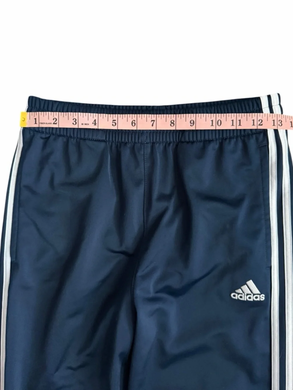 Adidas Navy Blue Tricot Youth Track Pants with White Stripes YL 14/16