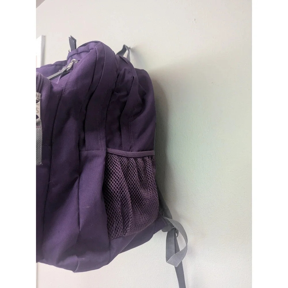 JanSport Purple Backpack Bookbag School Travel Daypack Gray Straps Zip Pockets