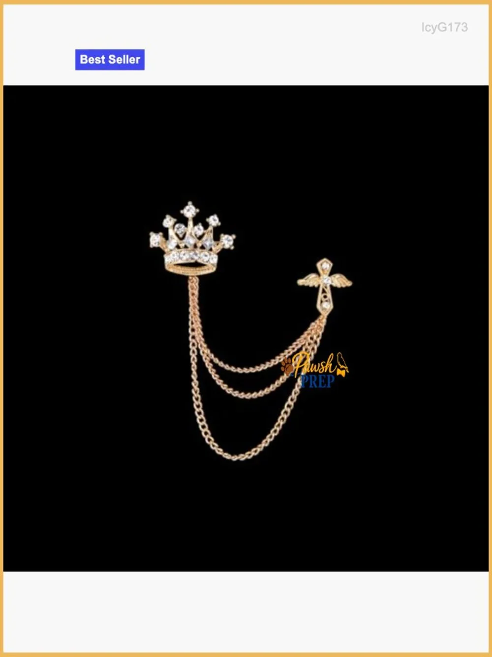 Adjustable Pre-Tied Bow Tie with Rhinestone Brooch Chain, One Size