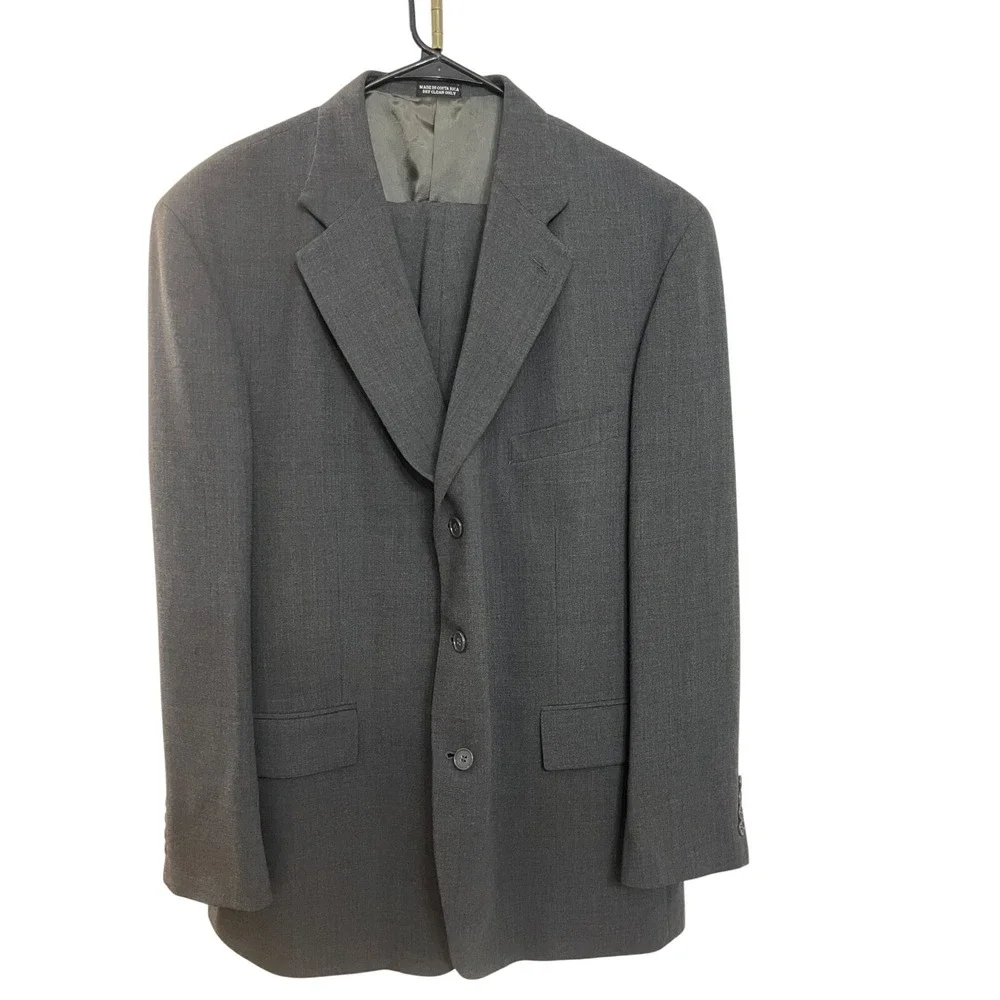 Oscar De La Renta Mens Suit‎ Wool 2 Piece 46XL 46x38 Double Breasted
