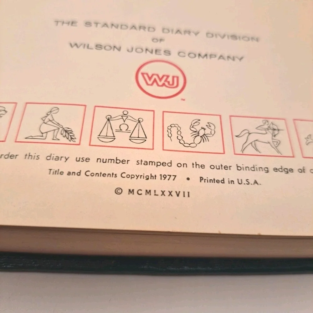 Vintage Wilson Jones Standard Diary Daily Reminder U387 Green Hardcover 1977 USA