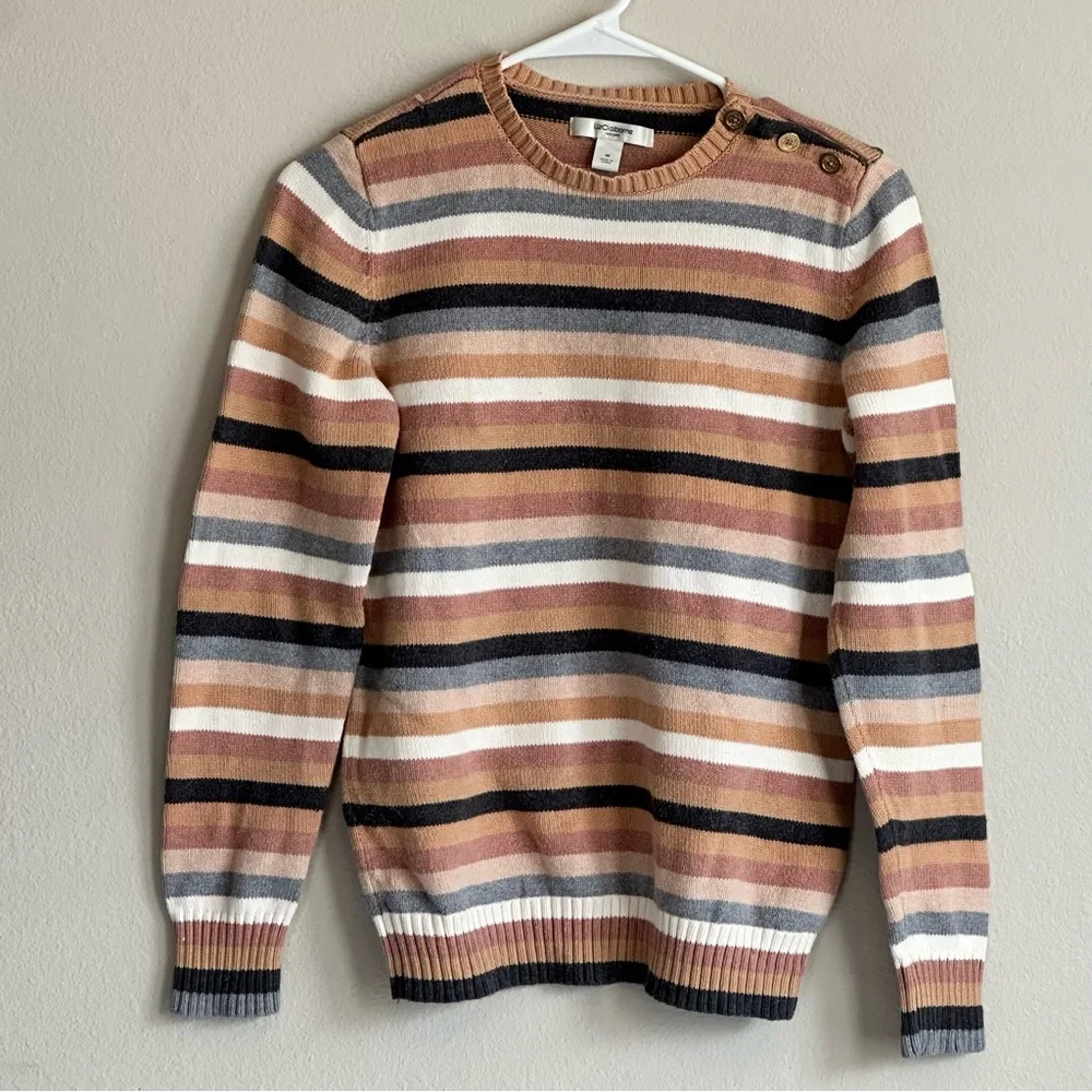 Vintage Liz Claiborne Striped Cotton Sweater Neutrals Size Medium