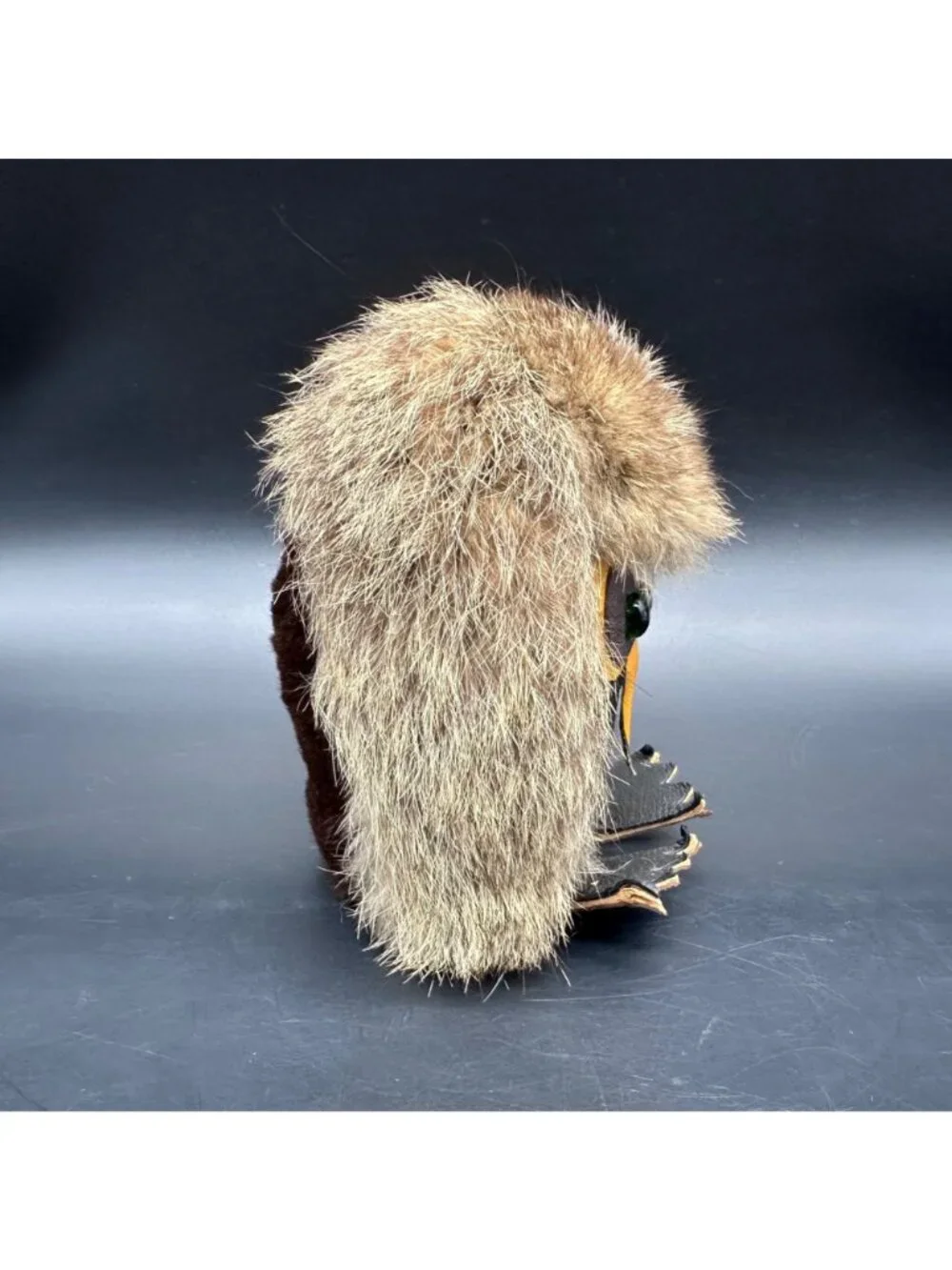 Vintage Owl Figurine Fur Leather Mid Century Kitsch Woodland Creature Retro