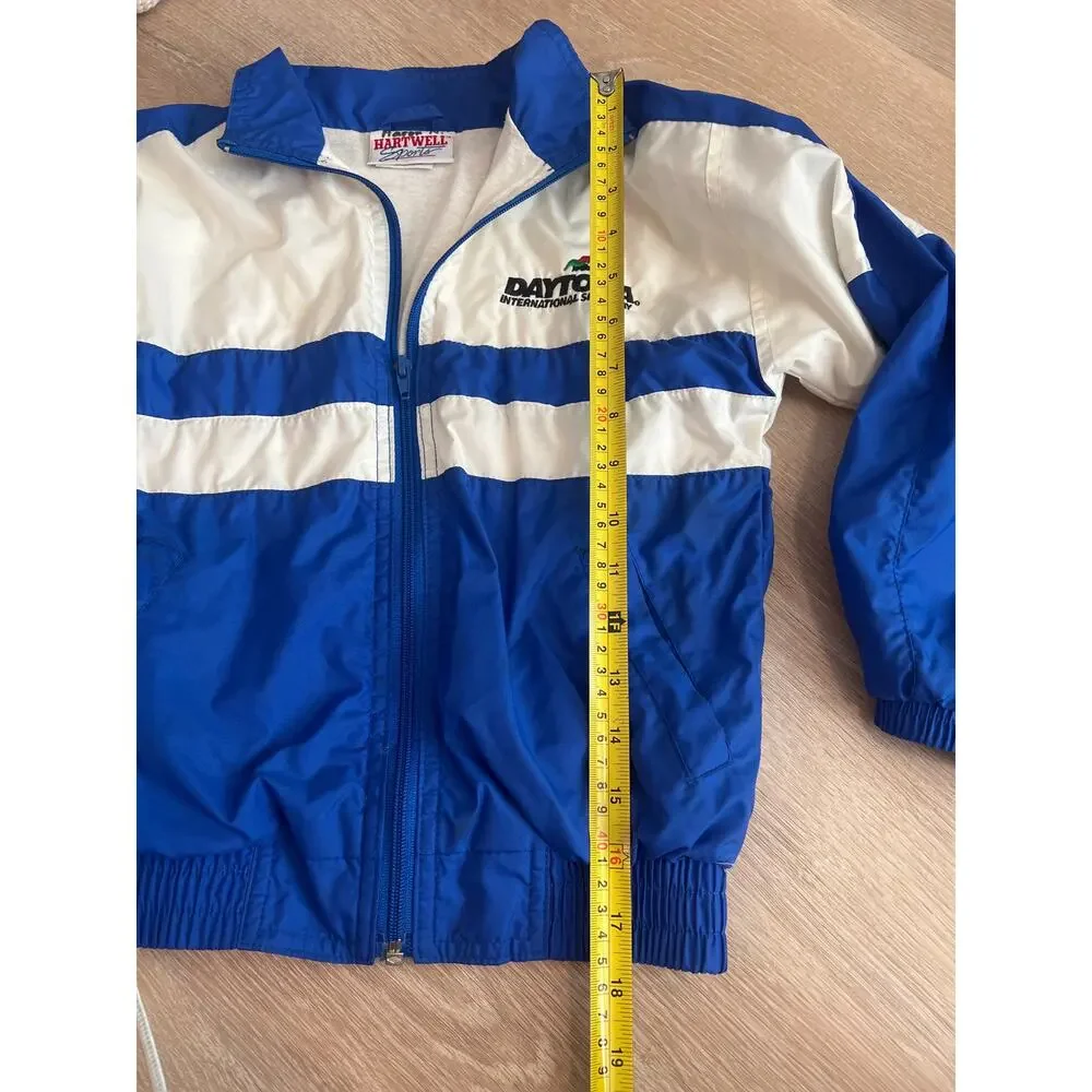 Vintage Hartwell Sports Blue Windbreaker Bomber Jacket Daytona Speedway Youth S