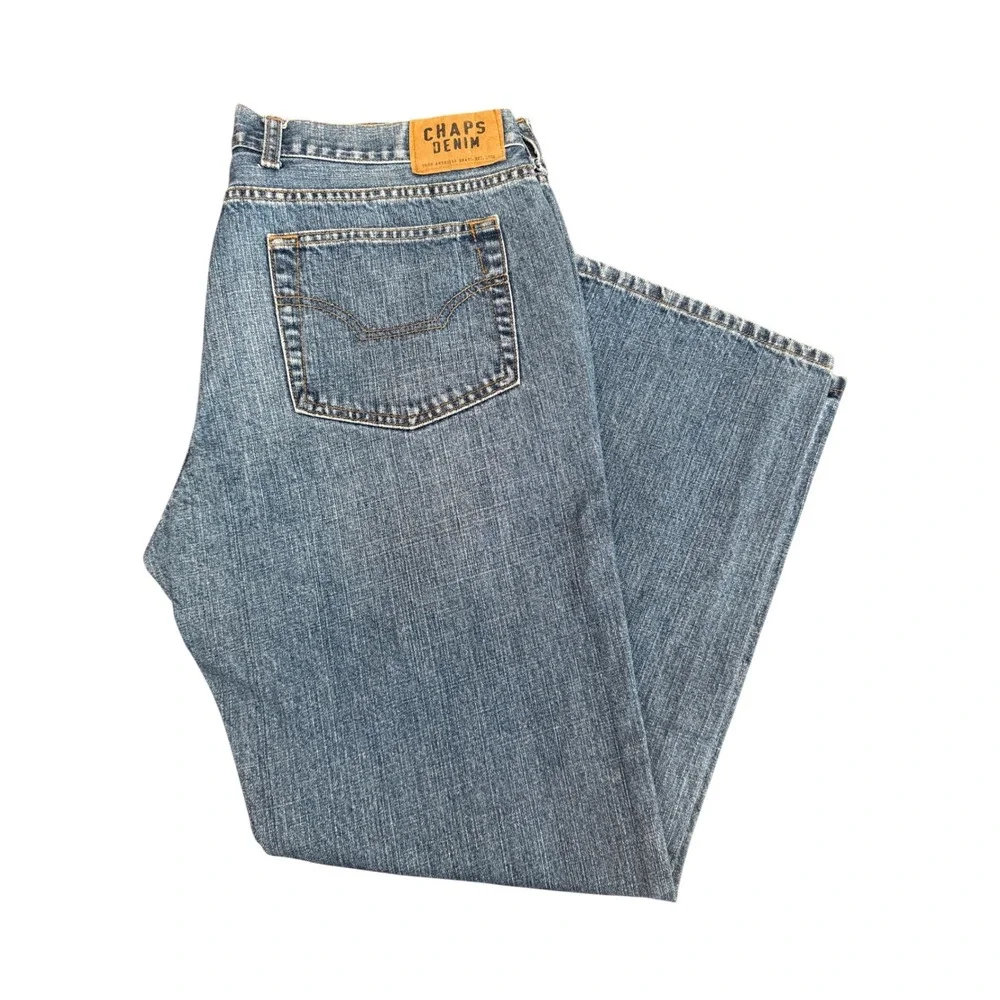 Chaps Denim Mens Straight Fit Blue Jeans Medium Wash 100% Cotton 36x30