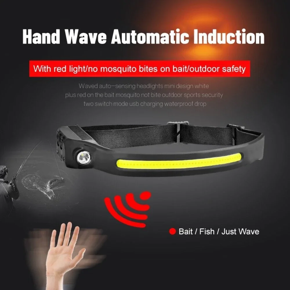 Rechargeable Head lamp light with COB Waterproof Sensor LED Headlamp