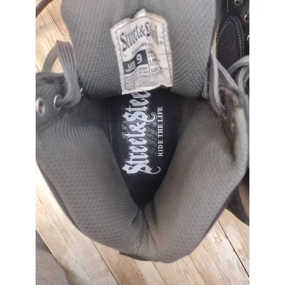 Street And Steel Kickstarter Moto Riding Hightops Black Leather Mens 9