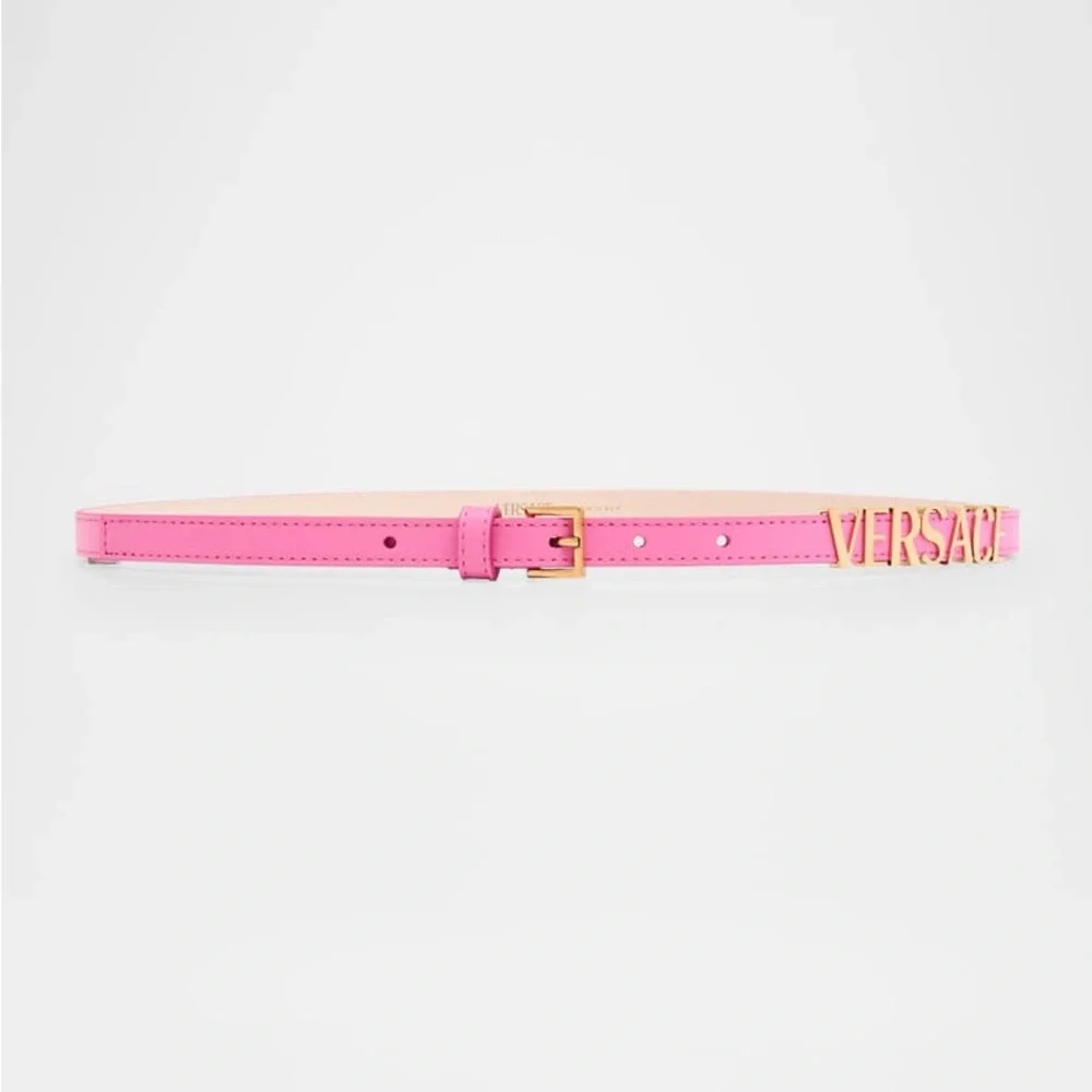 New Authentic Versace Pink Logo Leather Bracelet