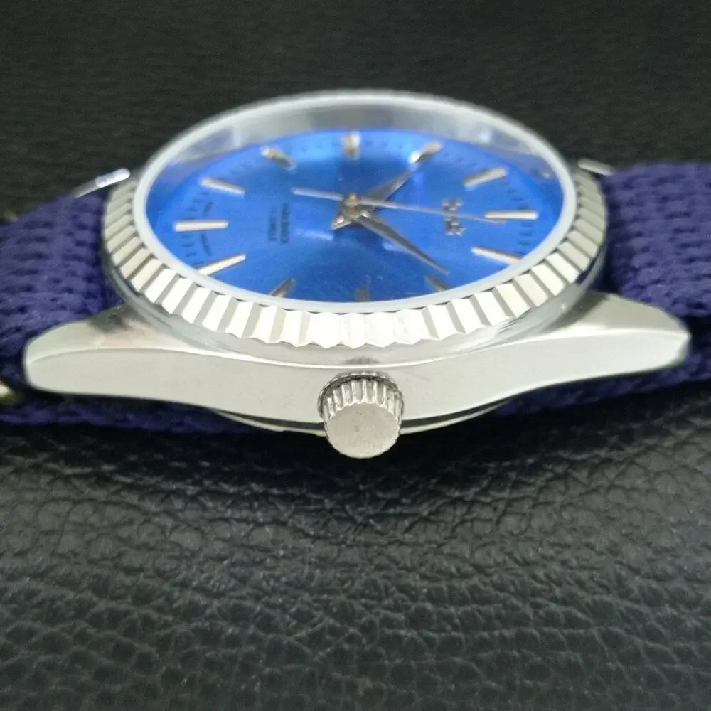 Vintage 1982 HMT Manual Wound Mens Silver Watch & Blue accents