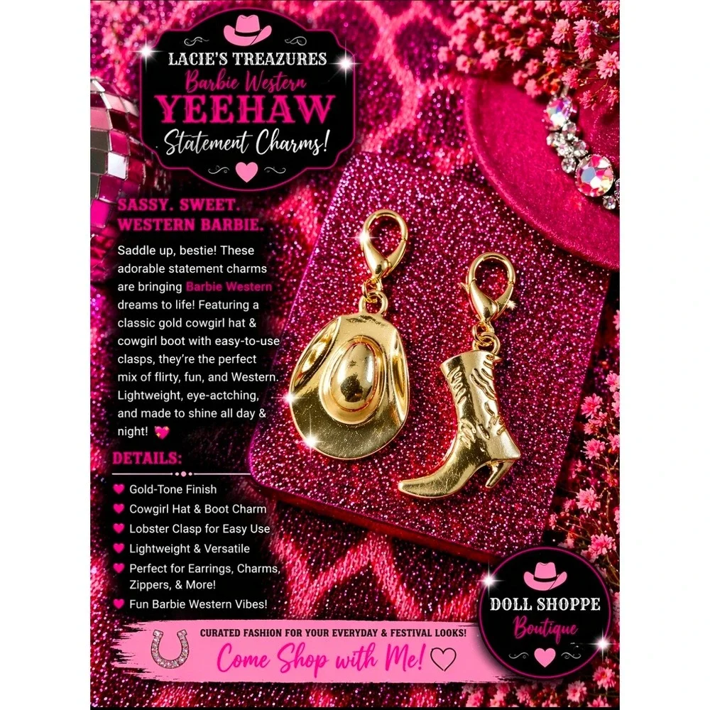 Western Gold Cowgirl Charm Earring Set | Classic Hat & Boot Clip-On Charms