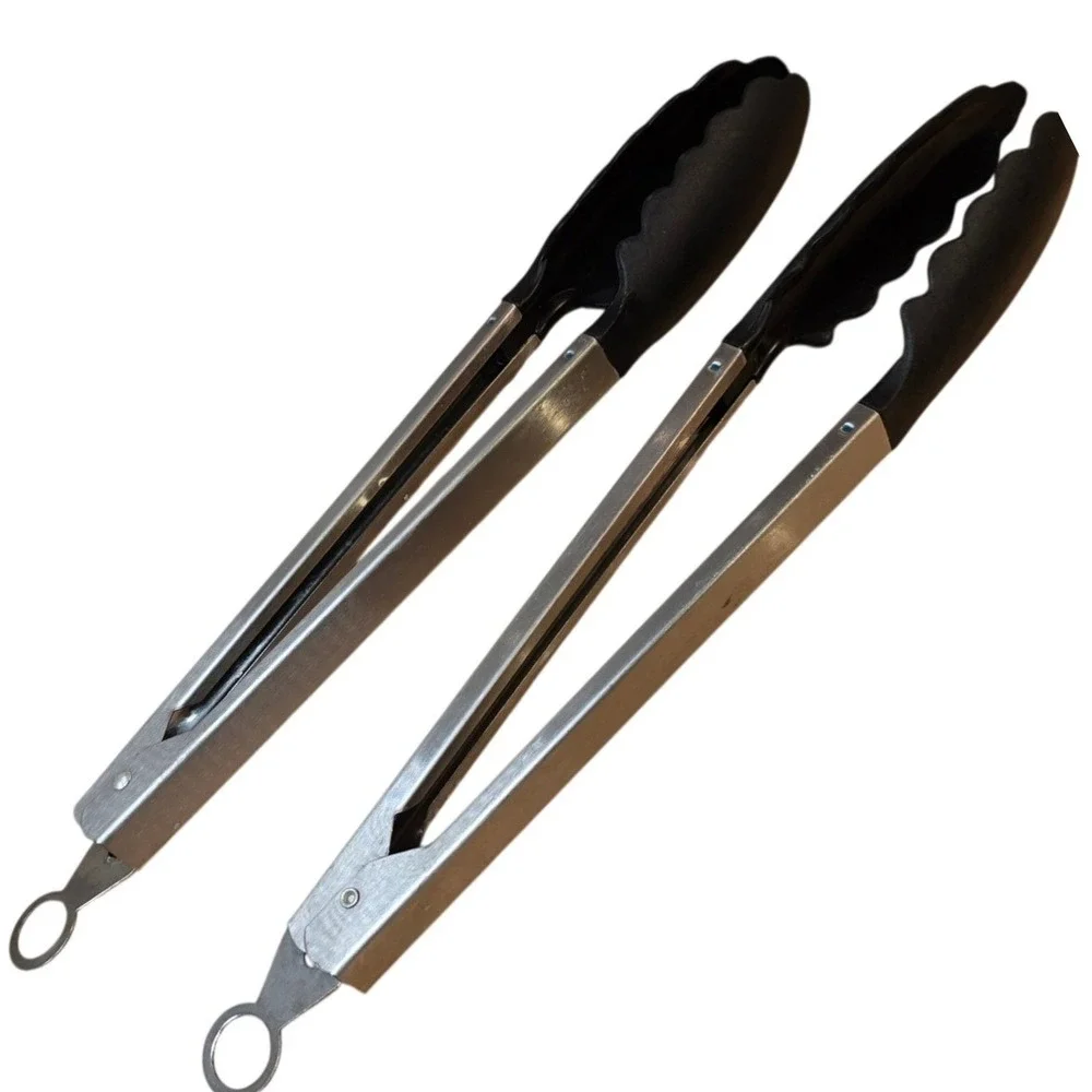 Kitchen Food Tongs Silicone Stainless Steel Set of 2 12