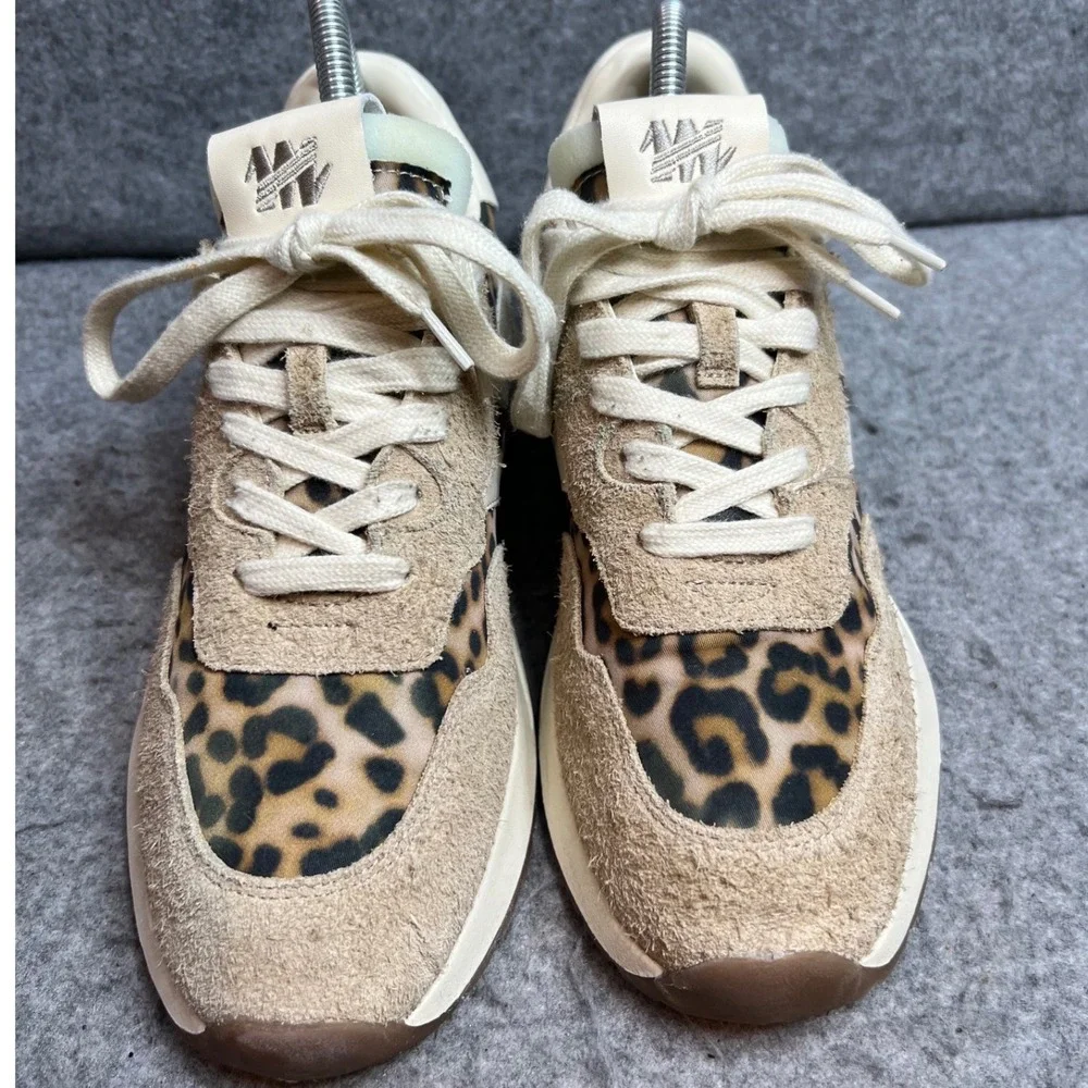 Steve Madden Burst-L Leopard Print Suede Sneakers Tan Cream Animal Lace Up Size9