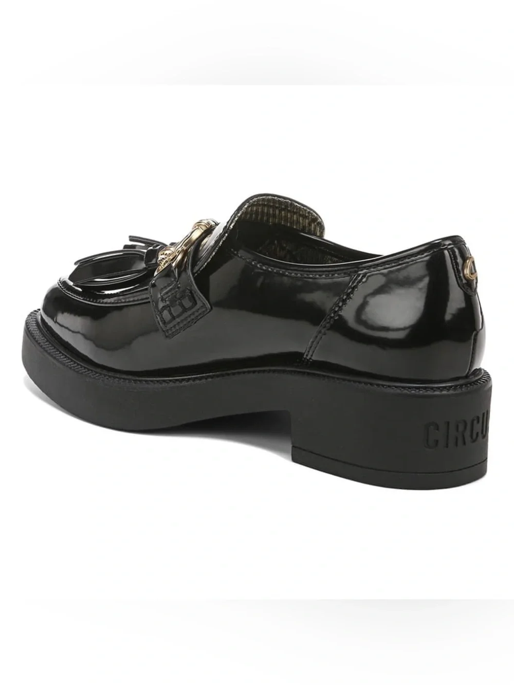 NWT Circus by Sam Edelman Patent Black Tassel Loafers with Gold Accent 6.5