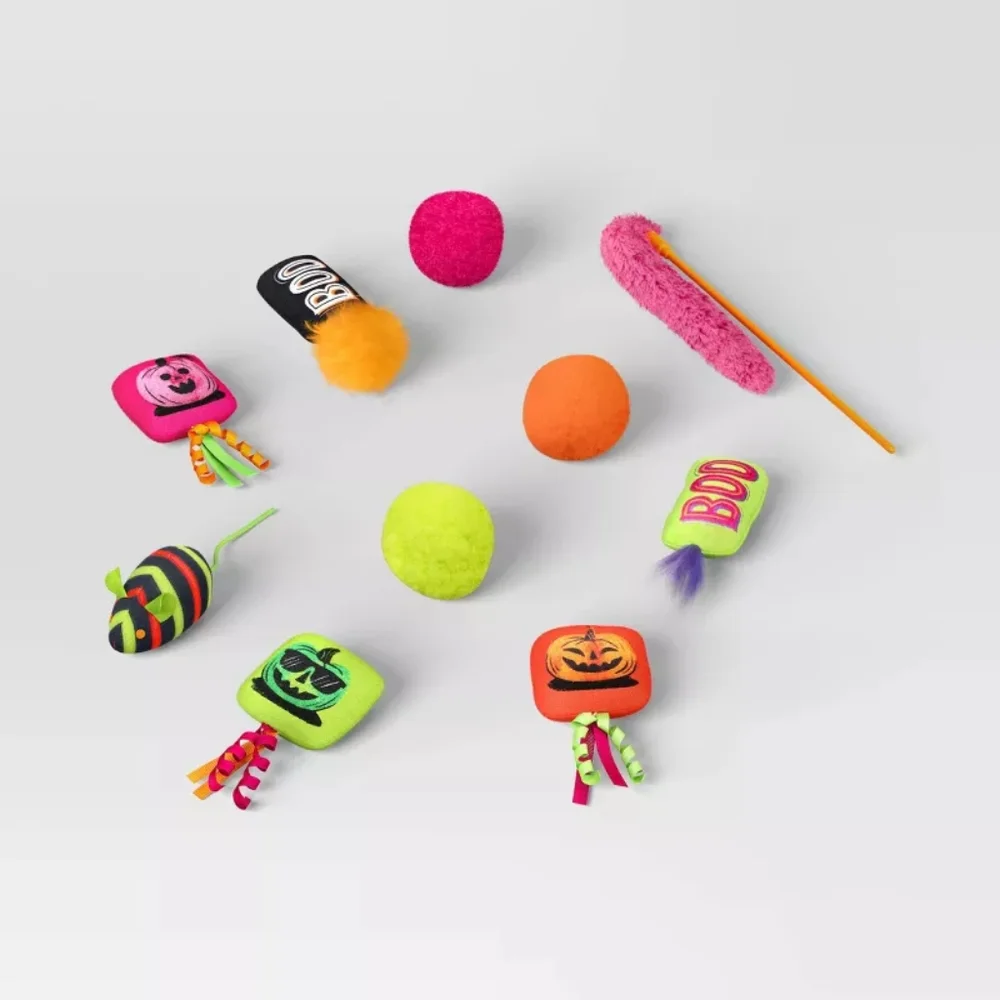 Halloween Cauldron Bundle Plush Cat Toy Set - 10pc total - Hyde & EEK! 2pcs LOT