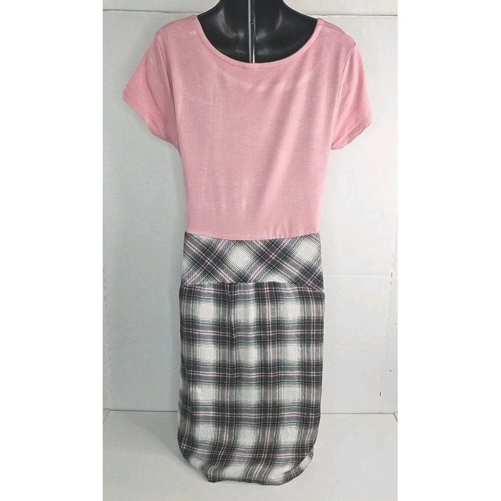Justice Pink Dress w/ Faux Black Pink Flannel Shirt Tie Dress Size 8