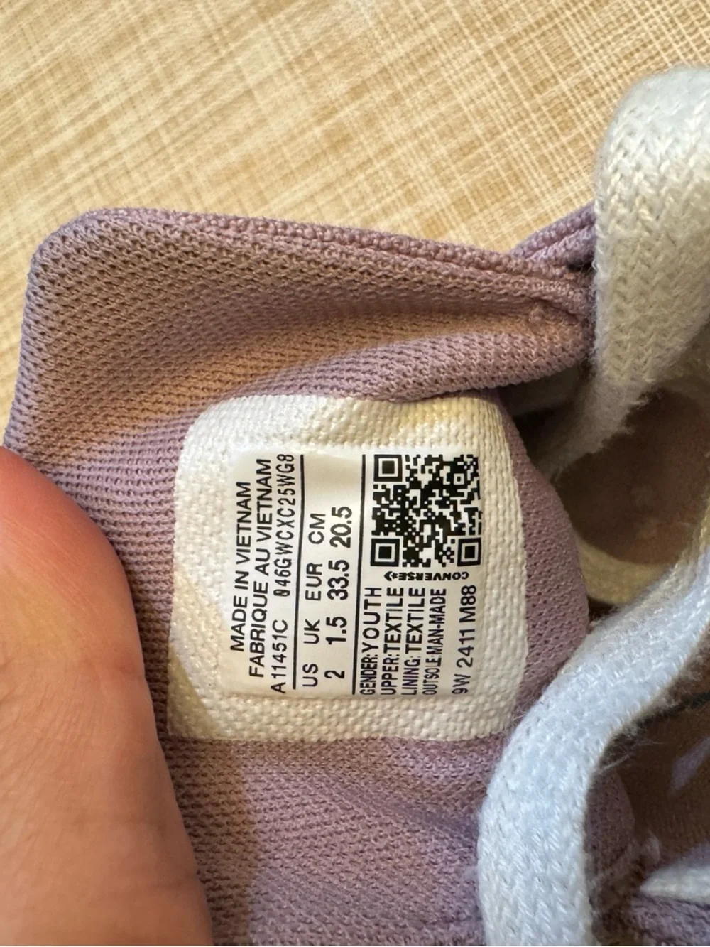 Converse All Star Youth Size 2 Lavender Canvas Sneakers lace up kids