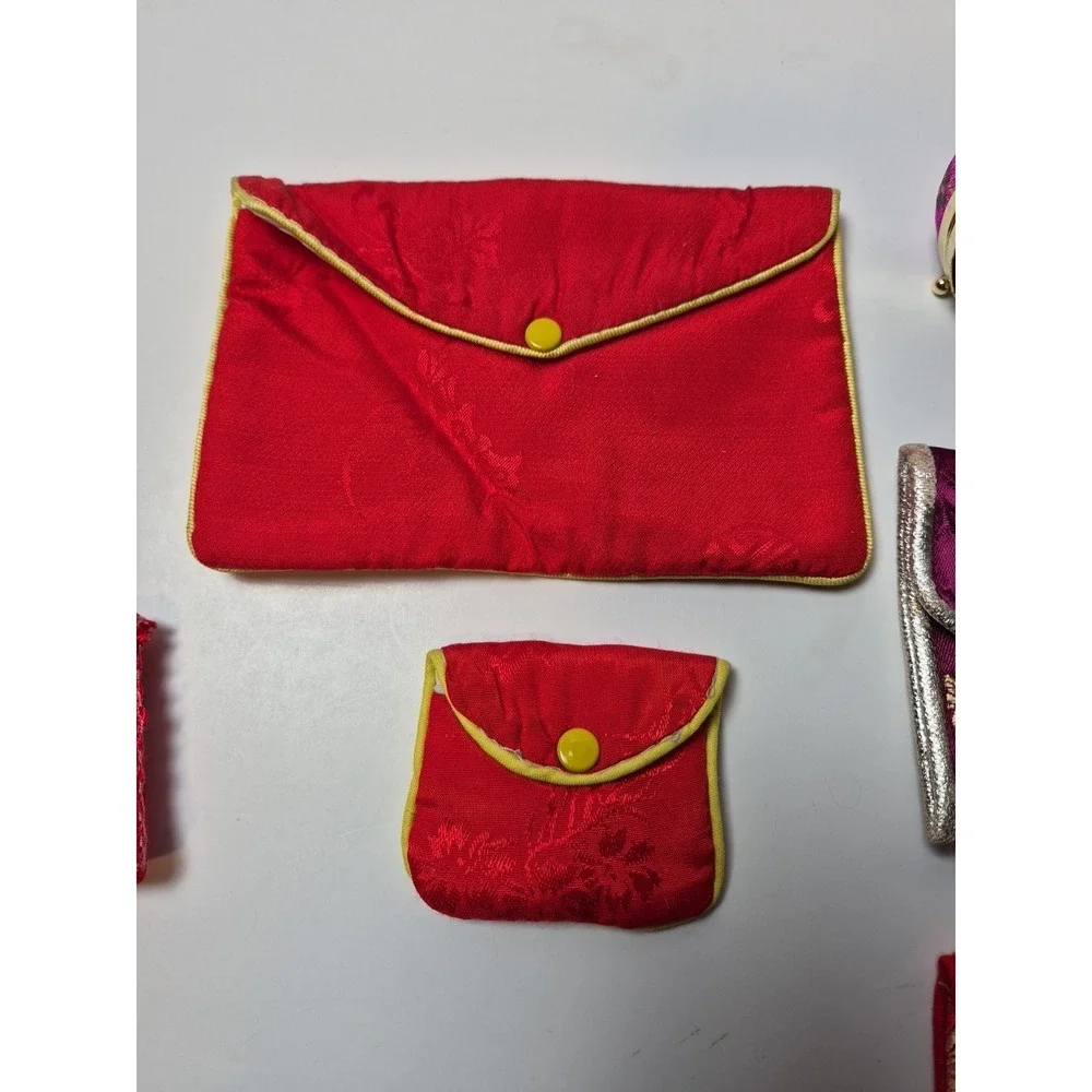 Lot of 8 Asian Silk Brocade Jewelry Pouches & Coin Purses Mixed Colors & Styles