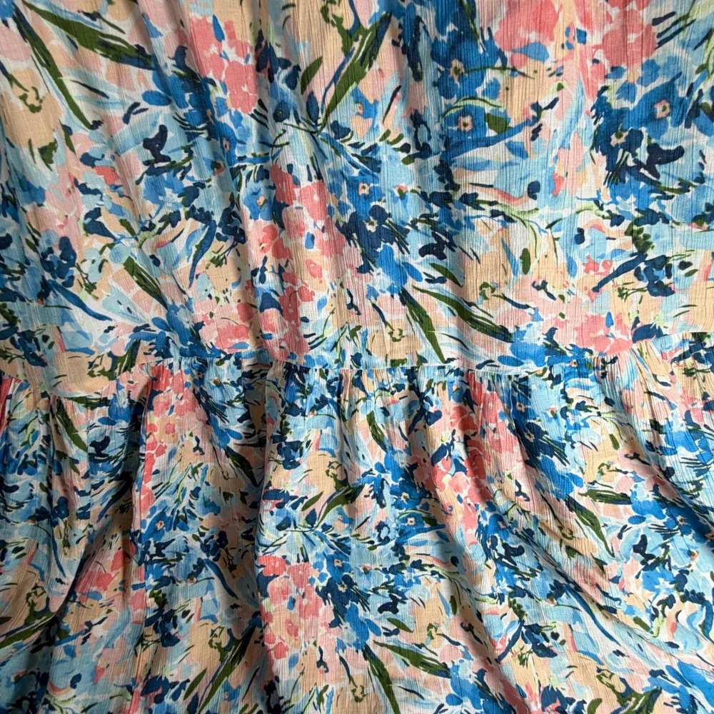 Abercrombie & Fitch Floral Smocked Maxi Dress Blue Pink Ruffle XS 159D2300
