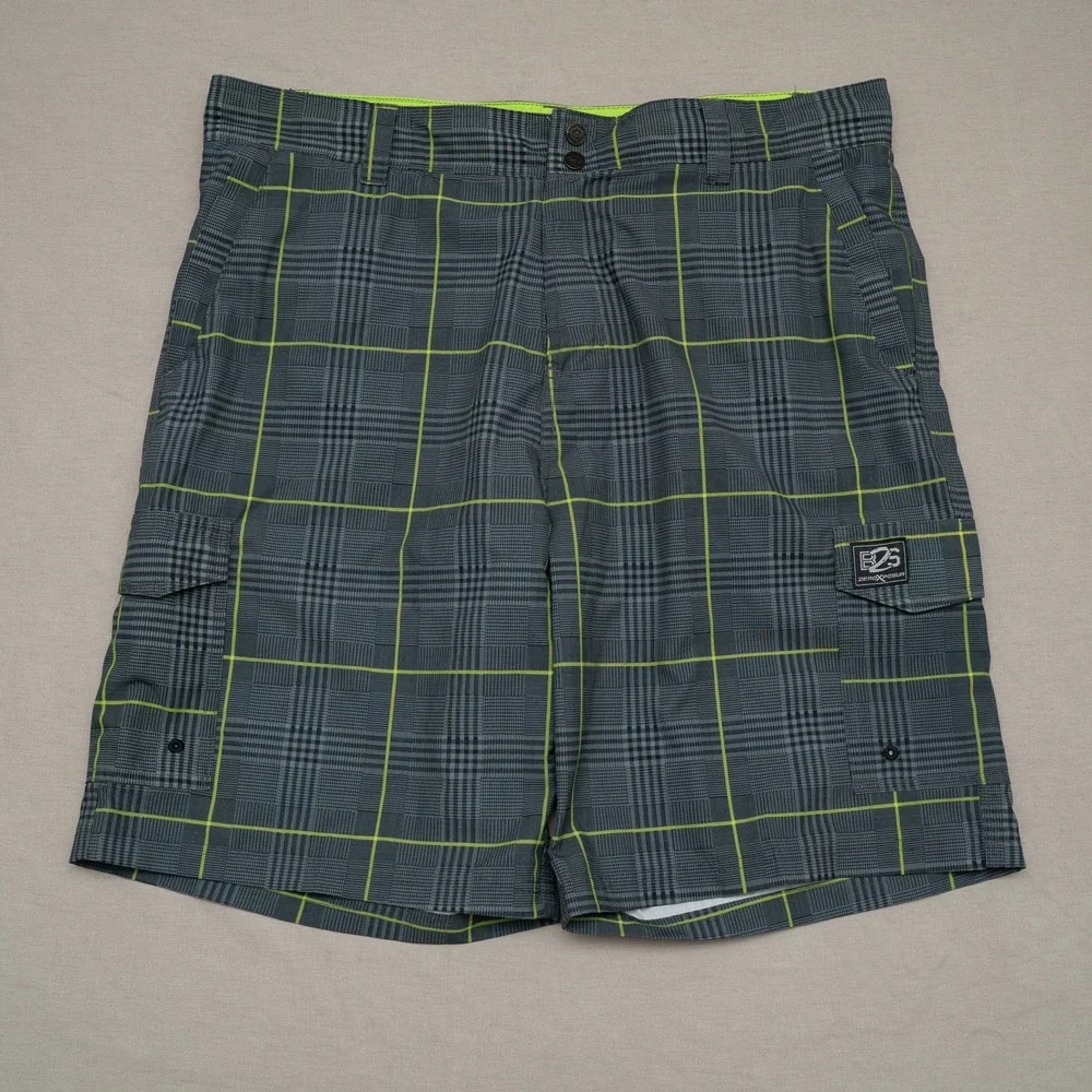 ZeroXposur Beach 2 Street Hybrid Board / Swim Short Green Plaid Y2k Baggy Large