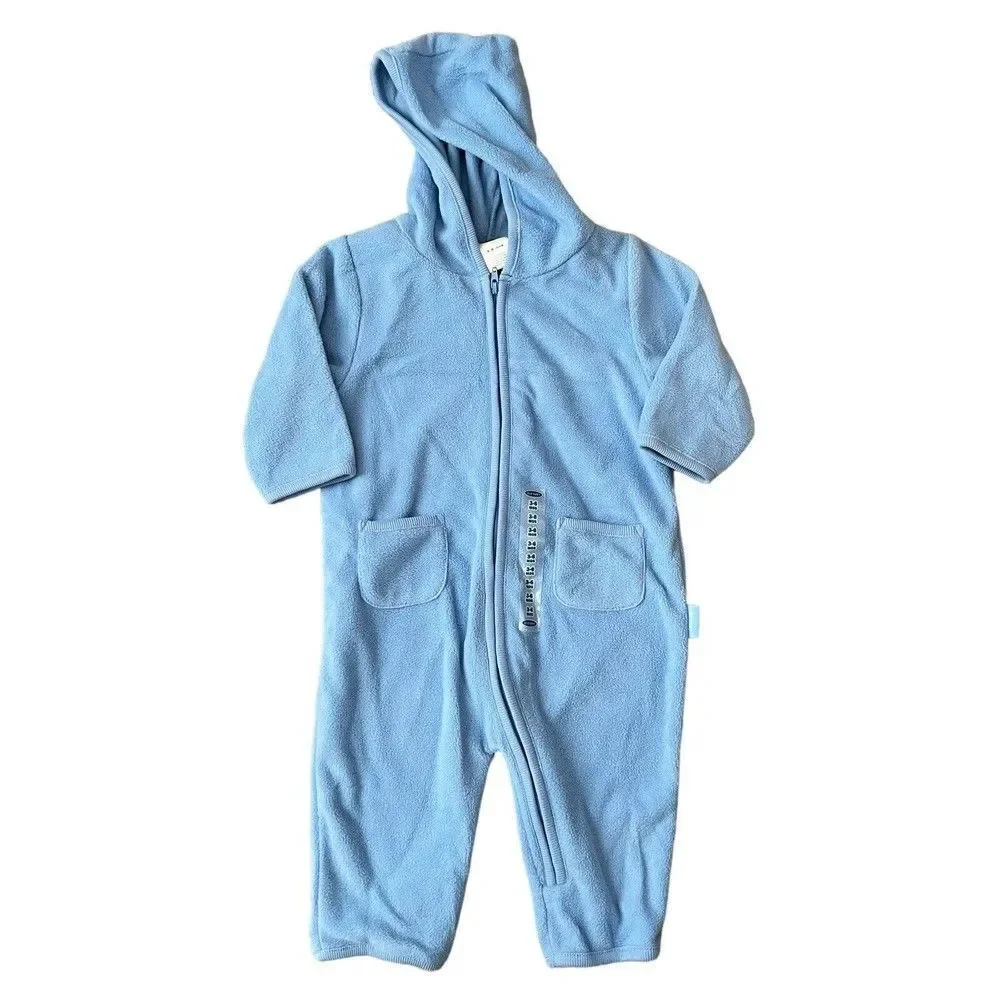 Old Navy Newborn Fleece Jumpsuit‎ Boys Infant Size 3-6 Months Blue Hooded Zip
