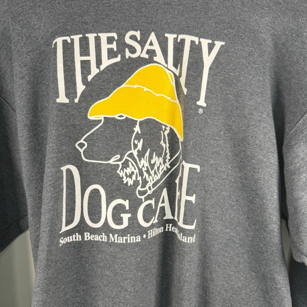 THE SALTY DOG CAFE VNG FADED Blue CREW‎ NECK SWEATSHIRT Dog Yellow Hat Hanes