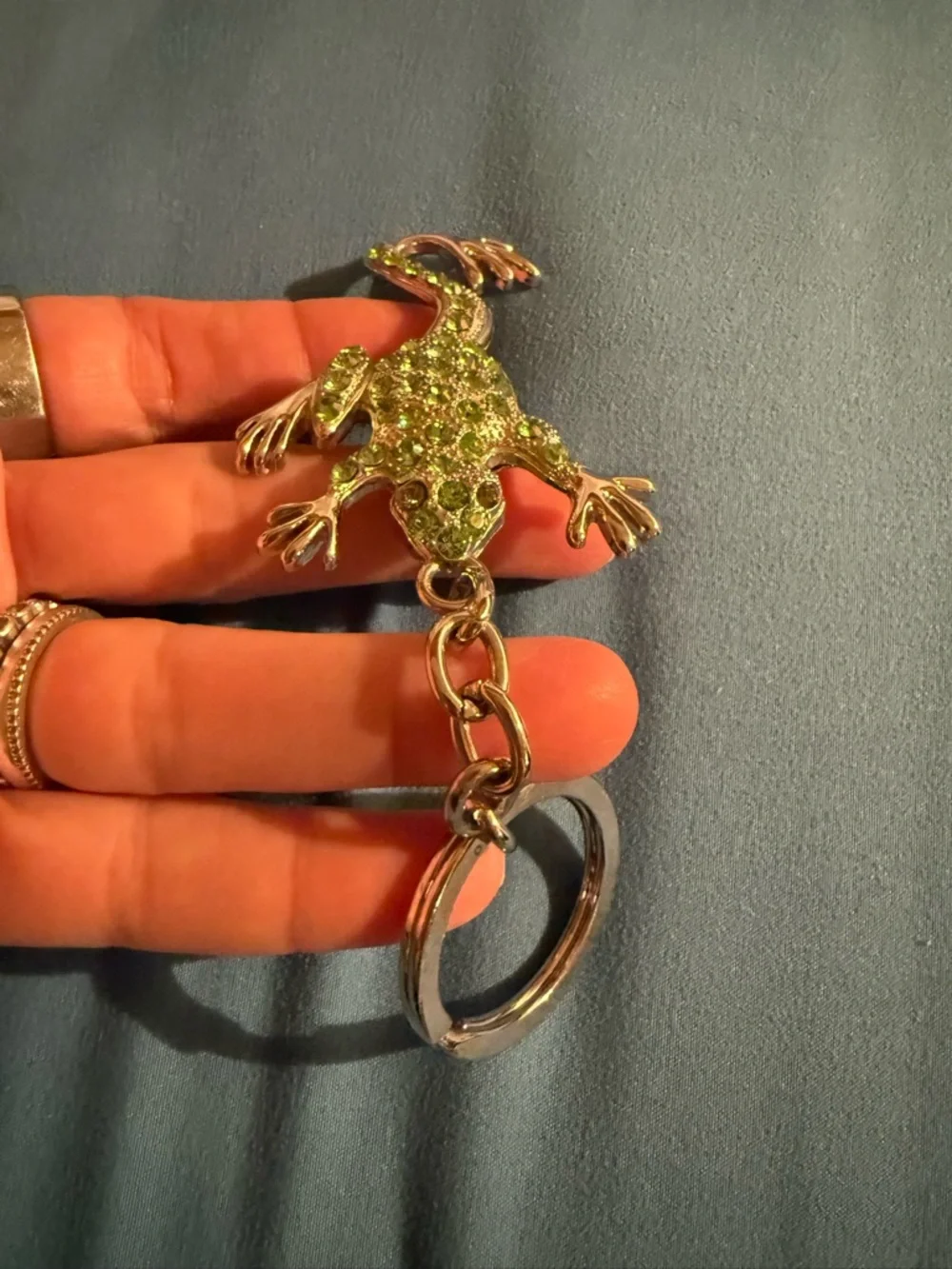 Gold and Green Rhinestone Frog Keychain
