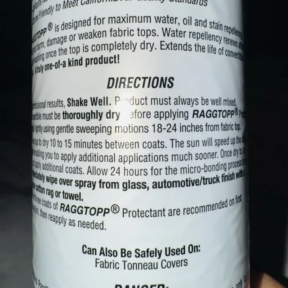 NEW RaggTopp Convertible Car Care Fabric Cleaner and UV Protector 14 Oz