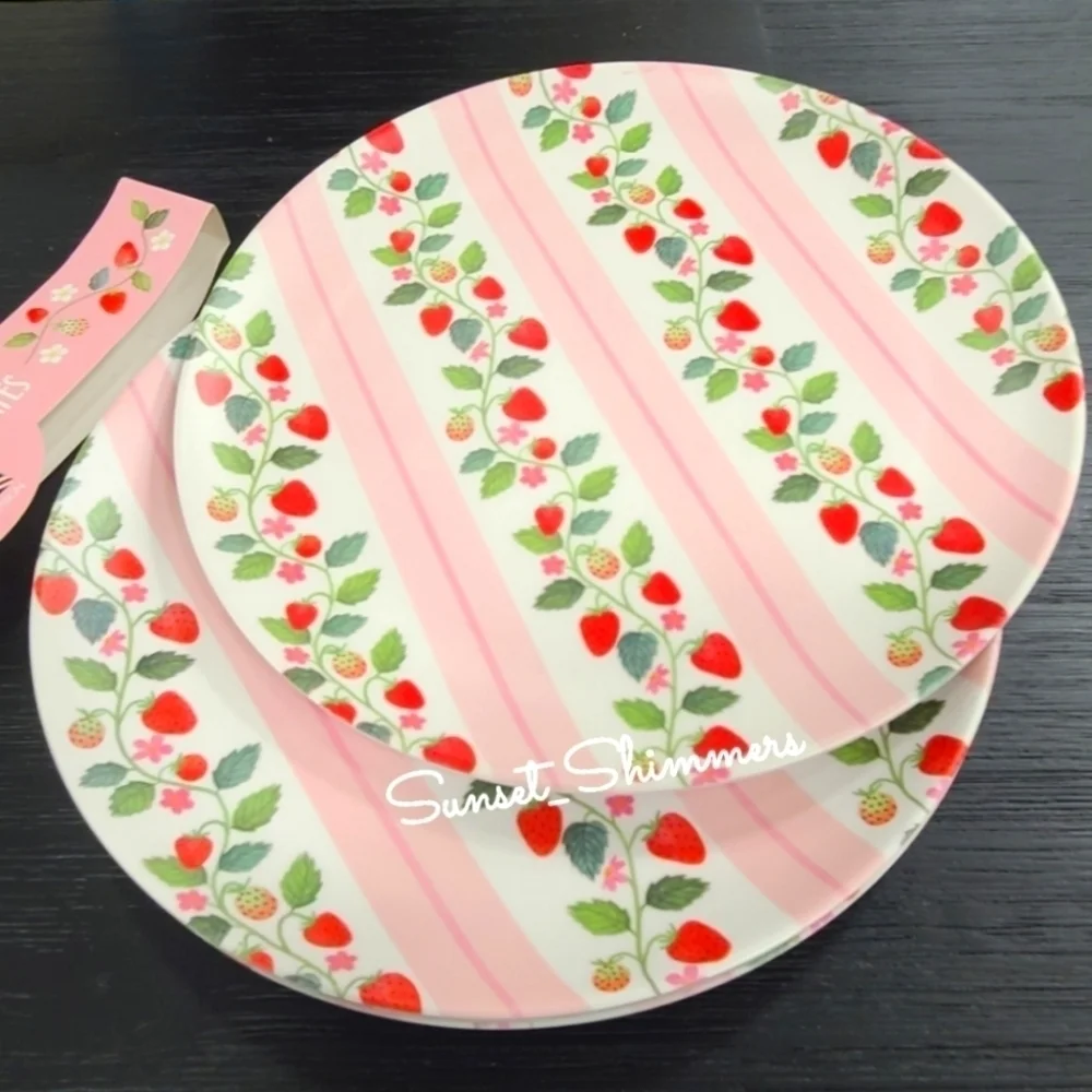 8pc Harvest Green Studio Strawberry Blossom Eco Melamine Dinner Plate & Bowl Set