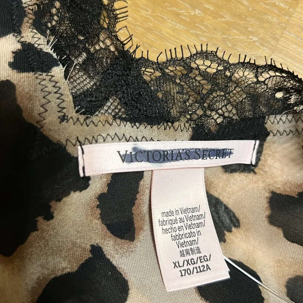 Victoria’s secret Leopard chiffon long Slip Dress with Black Lace size XL NWOT