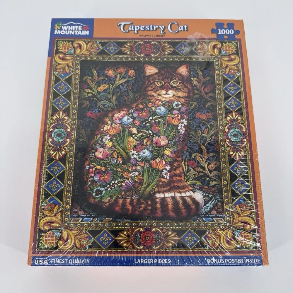 NEW White Mountain Tapestry Cat 1000 Piece Jigsaw Puzzle Lewis T Johnson Sealed