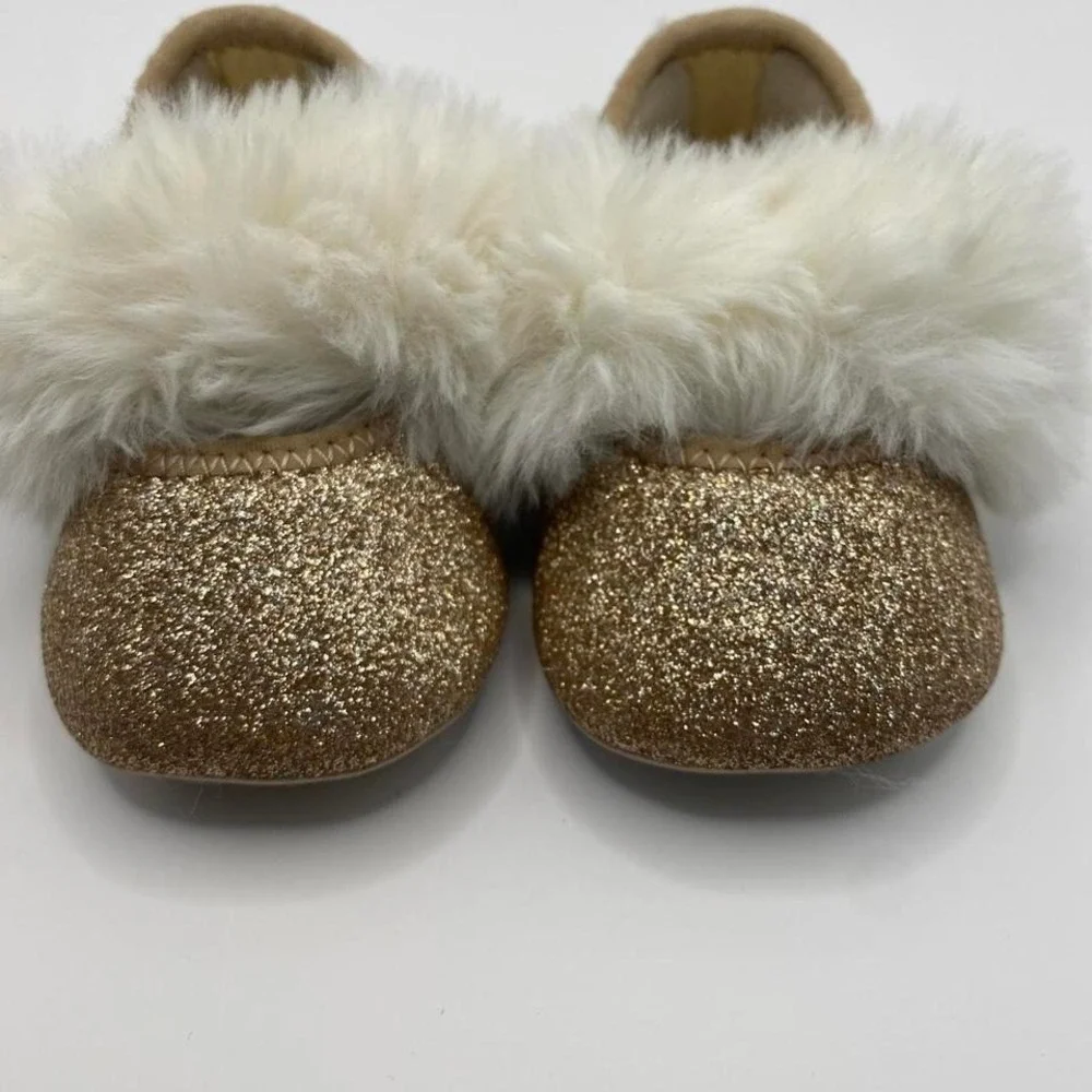 UGG Baby Infant Sparkle‎ Gold Fur Slip-On Shoes Size 0/1 USA Soft Sole