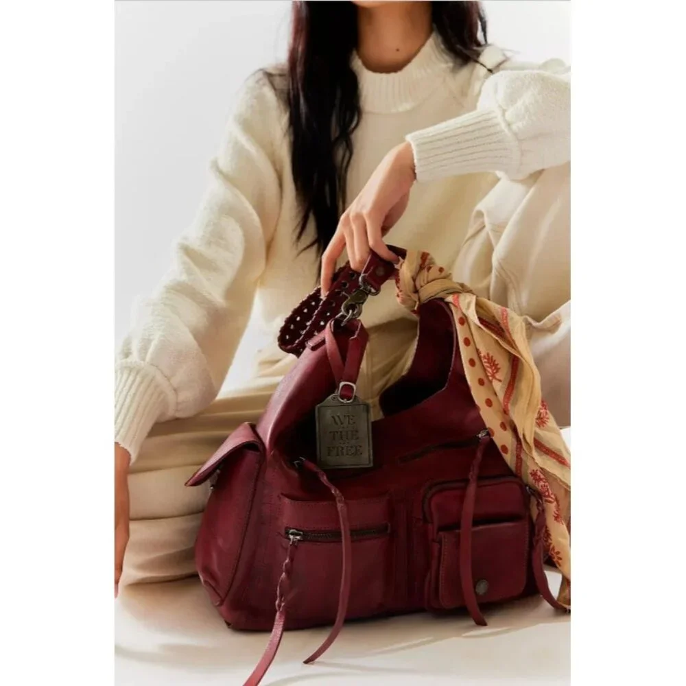 We The Free Free People Ledger Leather Crossbody Bag Purse Crimson Red One‎ Size