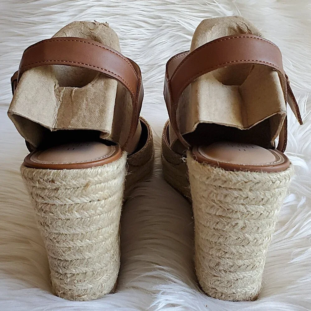 Time and Tru Women's Browne Square Toe Espadrille Wedge Sandals SZ 11