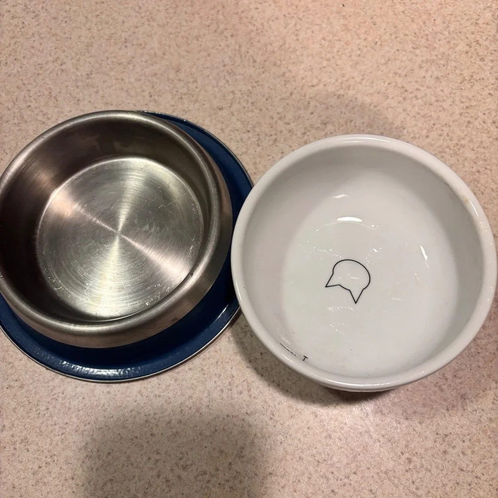 Necoichi Raised Ceramic Cat Water Bowl White Paw Prints 300ml Measurement Marks