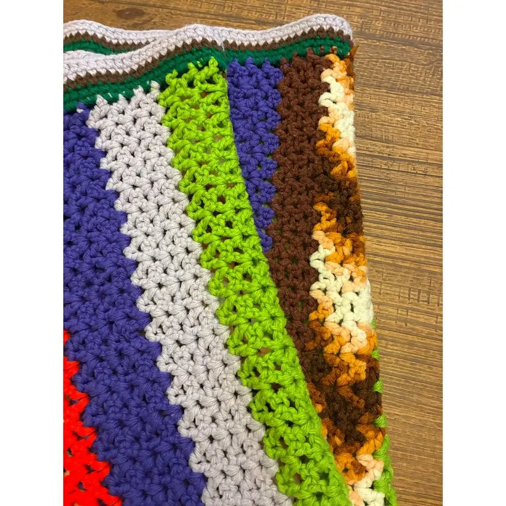 Vintage Hand Crocheted Blanket – Cream with Pastel Stripes