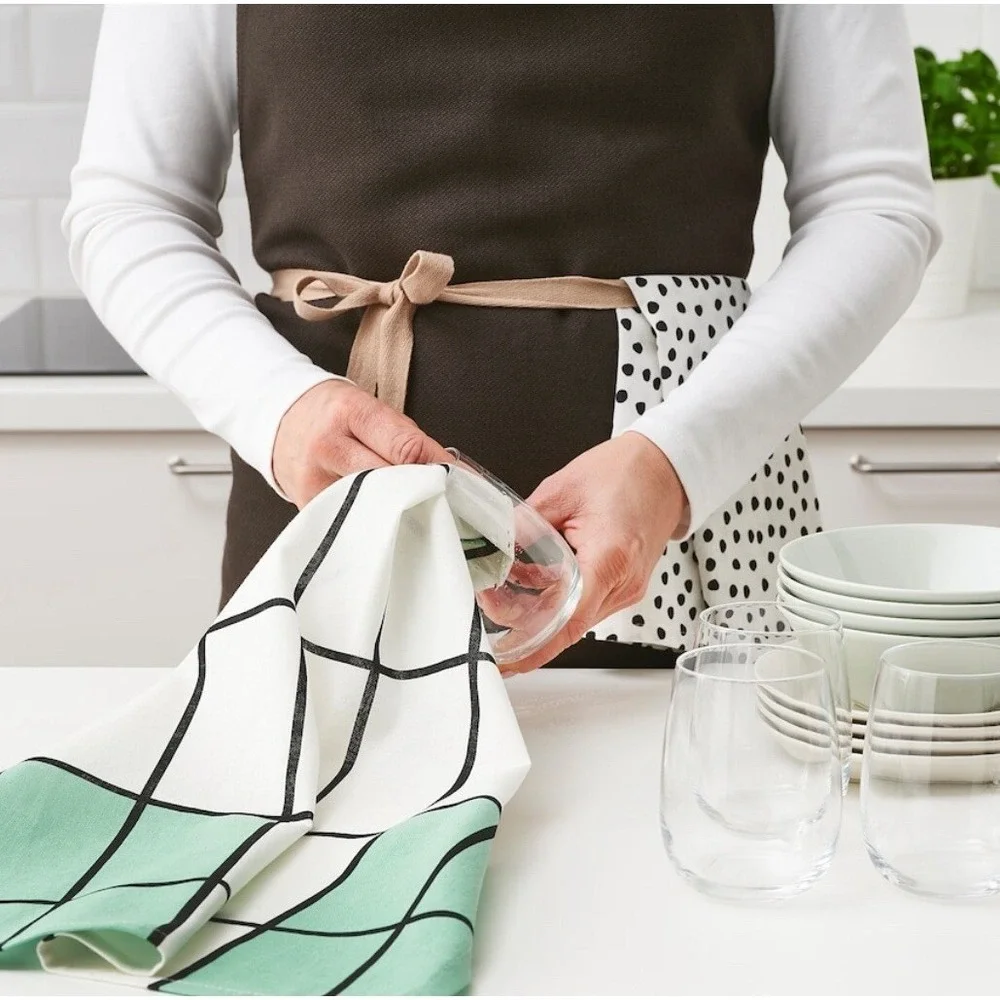 IKEA RINNIG Dish towel, white/green/patterned Cotton 18x24