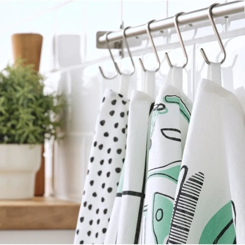 IKEA RINNIG Dish towel, white/green/patterned Cotton 18x24