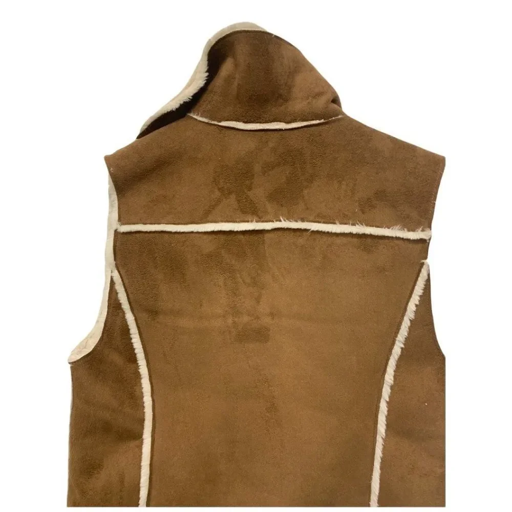 Zara Girls Size 9 / 10 140 cm Faux‎ Suede Shearling Vest Tan Zip Closure