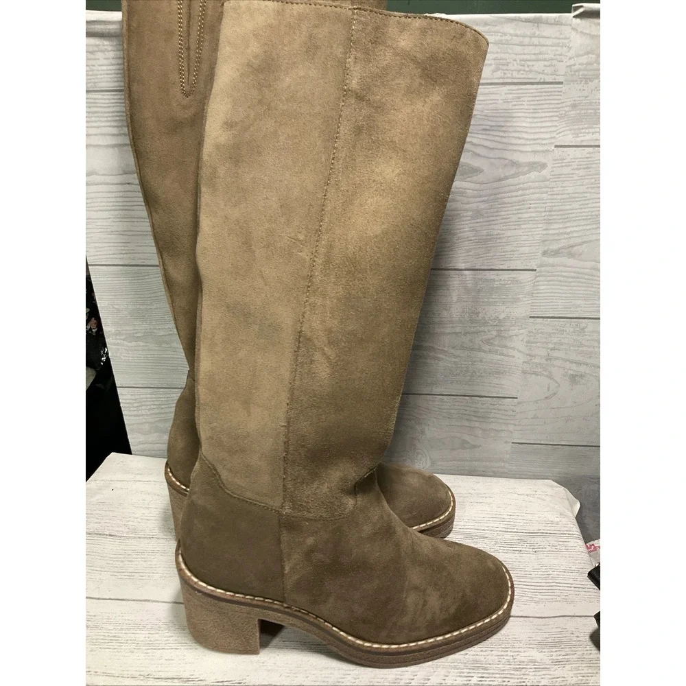 Rizzoli‎ Italian Women's Taupe Suede Knee High Boots Chunky Heel Side Zip Sz 6