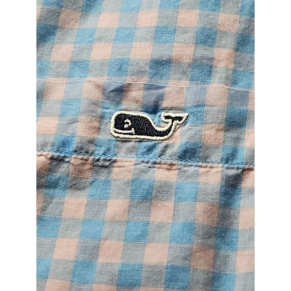 Vineyard Vines PINK BLUE Checked‎ Long Sleeve Cotton SLIM FIT TUCKER Shirt Large