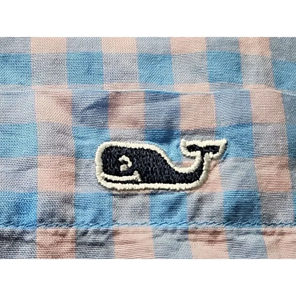 Vineyard Vines PINK BLUE Checked‎ Long Sleeve Cotton SLIM FIT TUCKER Shirt Large