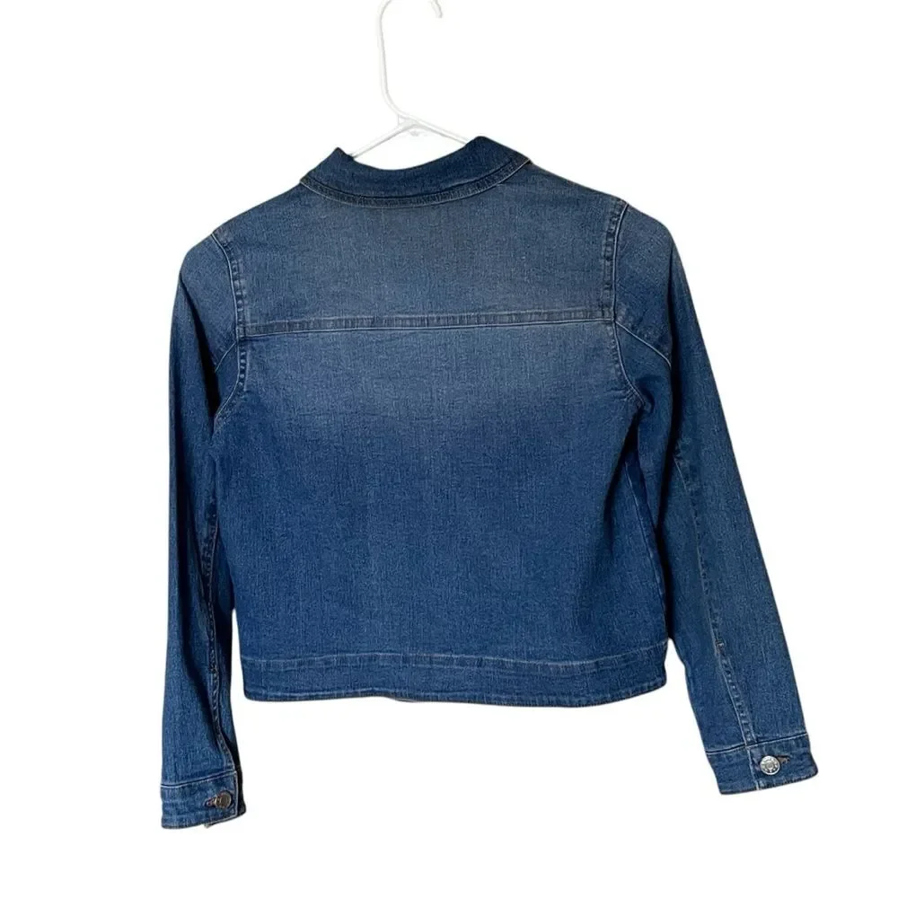 BCBG Girls Blue Denim Button Front Distressed Jacket Size Medium or 10-12
